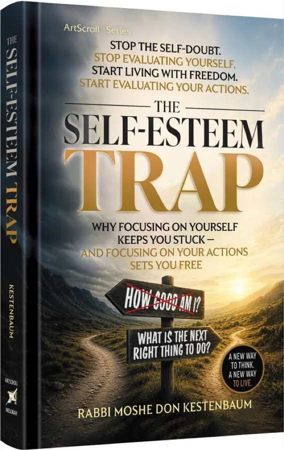 The Self-Esteem Trap, hardcover by Rabbi Moshe Don Kestenbaum, shown at a three-quarter angle.