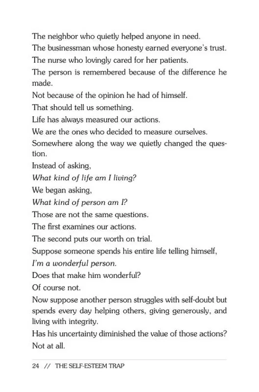Interior spread of The Self-Esteem Trap showing body text and a pull-quote.